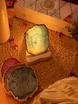 Homearte - Agate with Marble Base Back Side Tealight Lamp -Turquoise