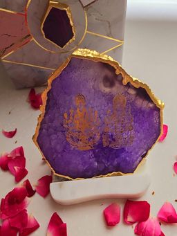 Homearte - Laxmi Ganesha Agate with Marble Base Back Side Tealight-Purple