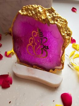 Homearte - Ganesha Agate with Marble Base Back Side Tealight-Pink