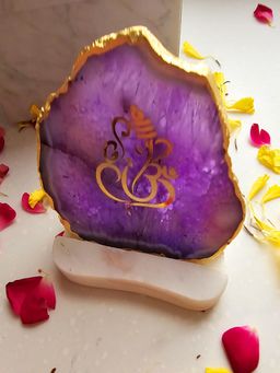 Homearte - Ganesha Agate with Marble Base Back Side Tealight-Purple
