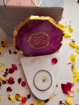 Homearte - Gayatri Mantra Agate with Marble Base Front Side Tealight-Pink