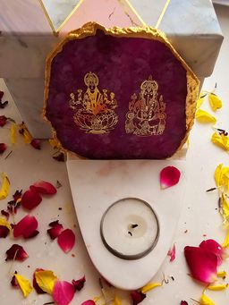 Homearte - Laxmi Ganesha Agate with Marble Base Front Side Tealight-Pink