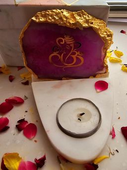 Homearte - Ganesha Agate with Marble Base Front Side Tealight-Pink