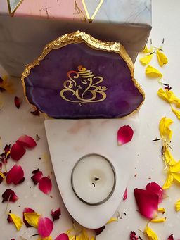 Homearte - Ganesha Agate with Marble Base Front Side Tealight-Purple