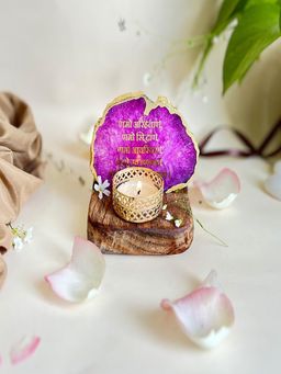 Homearte - Namokar Mantra Agate Wooden Base Tealight Holder-Pink