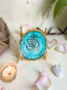 Homearte - Om Agate Metal Stand Religious Showpiece-Green