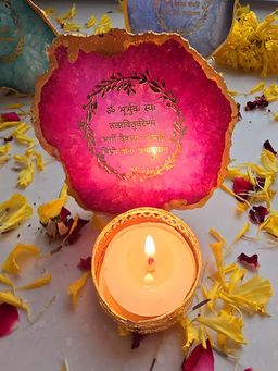 Homearte - Agate Gayatri Mantra Back Side Tealight- Pink