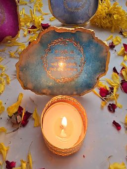 Homearte - Agate Gayatri Mantra Back Side Tealight- Turquoise