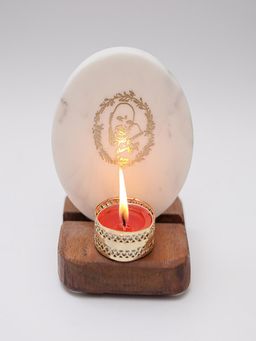 Homearte - Guru Ji Tea Light Holder White Marble with Wooden Base