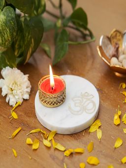 Homearte - Om Tea Light Holder White Marble Base