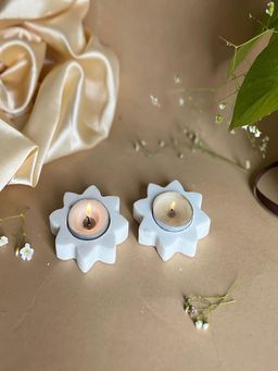Homearte - White Marble Star Shaped Tea Light Candle Holder (Pack Of 2)