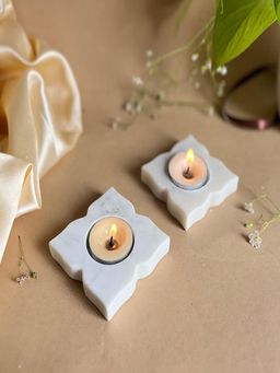 Homearte - White Marble Leaf Shaped Tea Light Candle Holder (Pack Of 2)