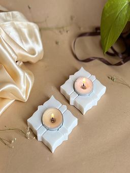 Homearte - White Marble Line Leaf Shaped Tea Light Candle Holder (Pack Of 2)