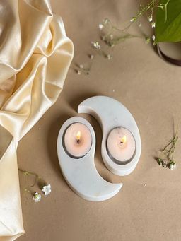 Homearte - White Marble Yin Yang Shaped Tea Light Candle Holder (Pack Of 2)