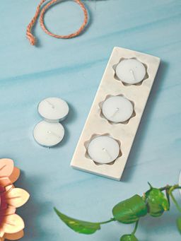 Homearte - White Marble Rectangular Shape 3 Slot Tea Light Holder