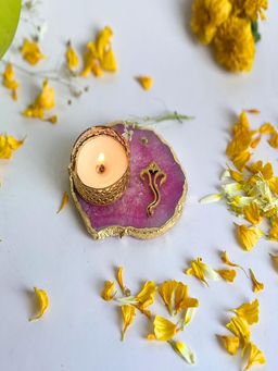 Homearte - Ganesha Agate Base Tea Light Candle Holder- Pink