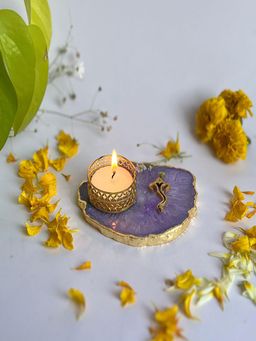 Homearte - Ganesha Agate Base Tea Light Candle Holder- Purple