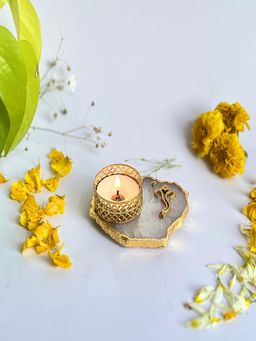 Homearte - Ganesha Agate Base Tea Light Candle Holder- White