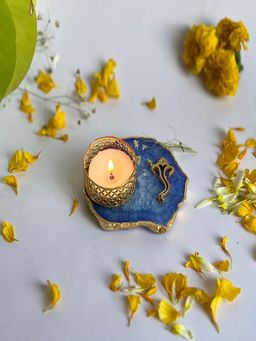 Homearte - Ganesha Agate Base Tea Light Candle Holder- Blue