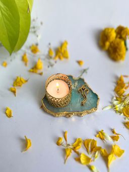 Homearte - Ganesha Agate Base Tea Light Candle Holder- Green