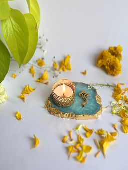 Homearte - Ganesha Agate Base Tea Light Candle Holder- Turquoise