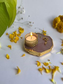 Homearte - Ganesha Rose Quartz Base Tea Light Candle Holder