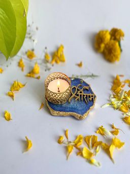 Homearte - Jai Shree Ram Agate Base Tea Light Candle Holder- Blue