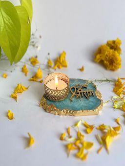 Homearte - Jai Shree Ram Agate Base Tea Light Candle Holder- Turquoise