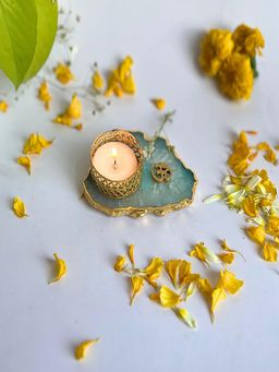 Homearte - Om Agate Base Tea Light Candle Holder- Green