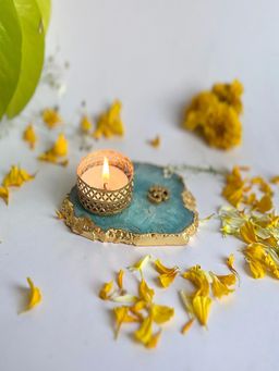 Homearte - Om Agate Base Tea Light Candle Holder- Turquoise