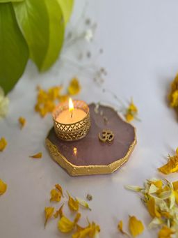 Homearte - Om Rose Quartz Base Tea Light Candle Holder