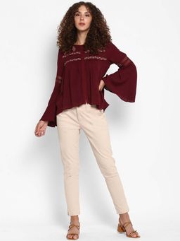 Taurus - Women Maroon Embroidered Top