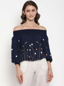 Taurus - Women Blue Embroidered Top