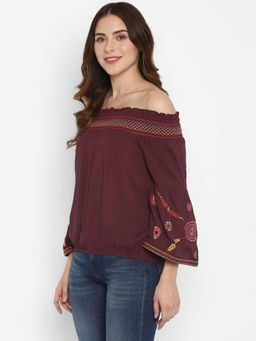 Taurus - Women Maroon Embroidered Top