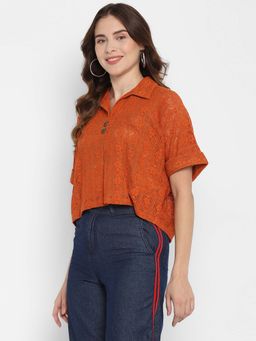 Taurus - Women Rust Self Design Top