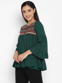 Taurus - Women Green Embroidered Top