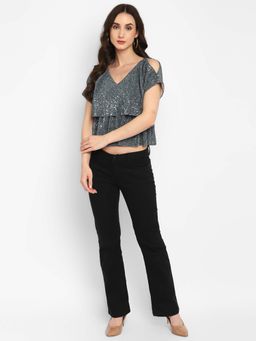 Taurus - Women Grey Embellished Top
