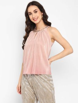 Taurus - Women Peach Pleated Top