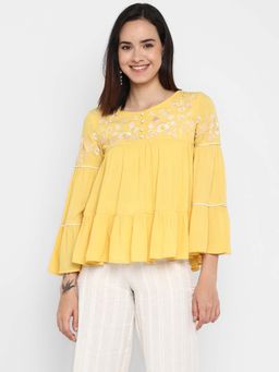 Taurus - Women Yellow Embroidered Top