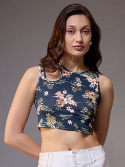 KASSUALLY - Women Navy Blue Floral Crop Top