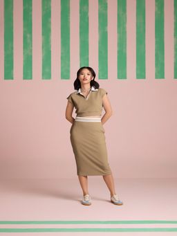 Muvazo - Breezy Sand Brown Solid Top and Skirt (Set of 2)