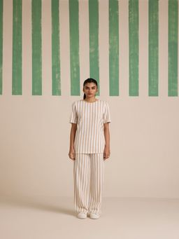 Muvazo - Latte Stride Stripes Co-Ord (Set of 2)