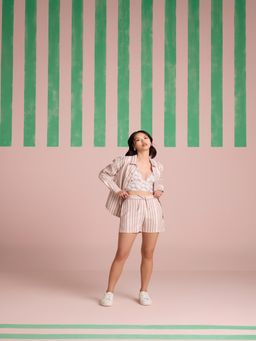 Muvazo - Sienna Streak Stripes Shirts with Bustier and Shorts (Set of 3)