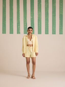 Muvazo - Buttercup Stripes Shirt with Bustier and Shorts (Set of 3)