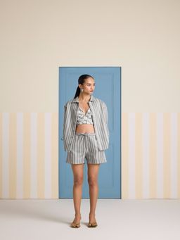 Muvazo - Fern Streak Stripes Shirt with Bustier and Shorts (Set of 3)