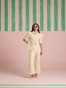 Muvazo - Yellow Linen Luxe Conical Co-Ord (Set of 2)