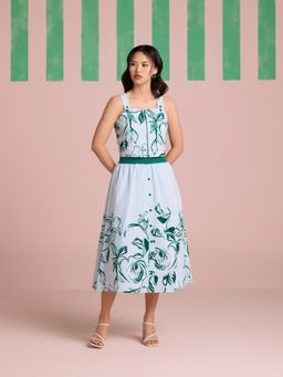 Muvazo - Rosette Blue Stripe Crop Top and Skirt (Set of 2)