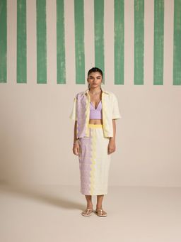 Muvazo - Lime Flow Printed Shirt with Bustier and Skirt (Set of 3)