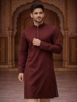 Vastramay - Maroon Cotton Blend Mandarin Neck Kurta