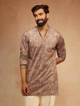 Vastramay - Beige Velvet Mandarin Neck Kurta